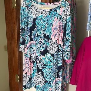 Lilly Pulitzer Blue and Pink Leaf Print Dress